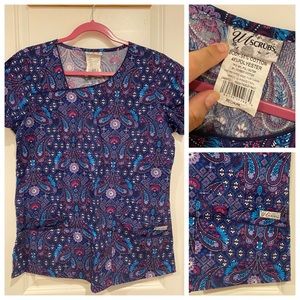 M blue scrub top